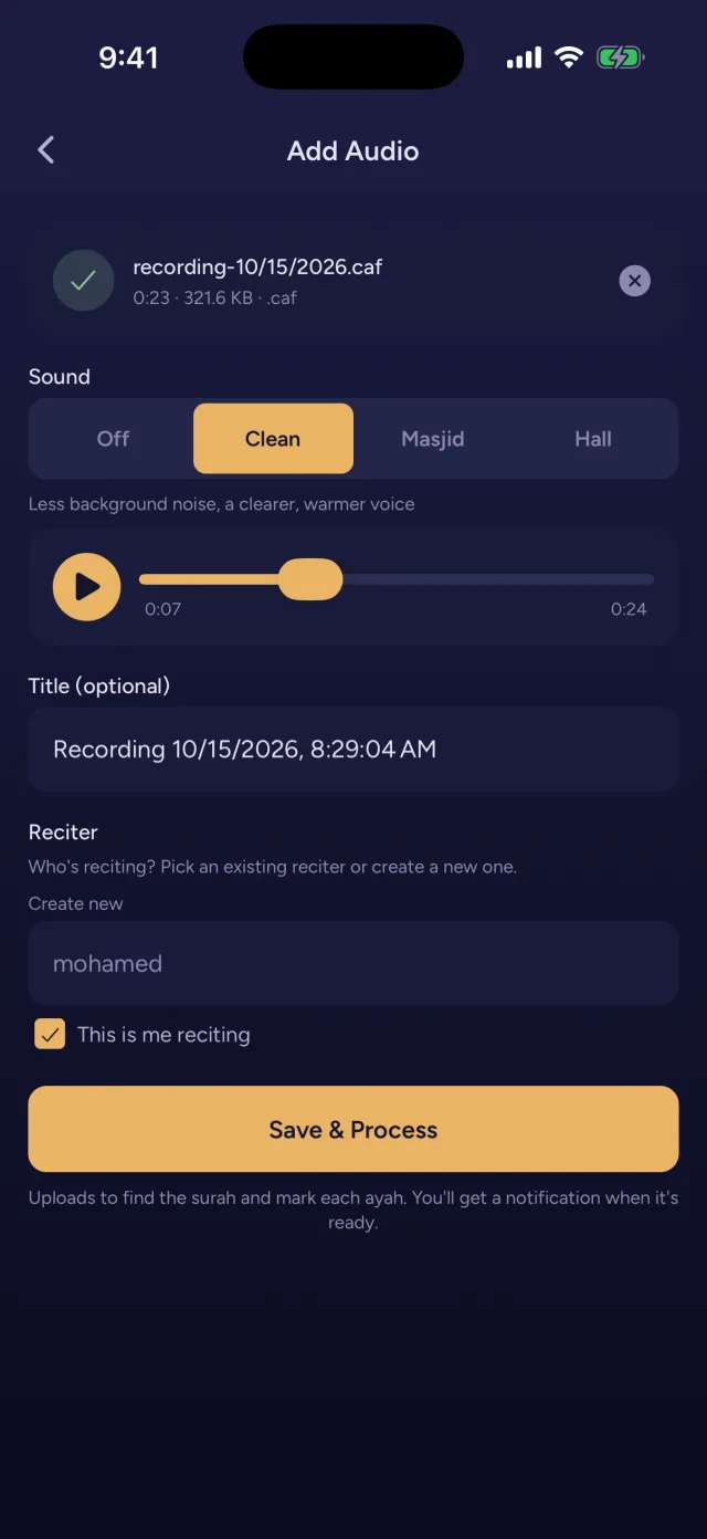 Saving a recording in Saqal with sound presets